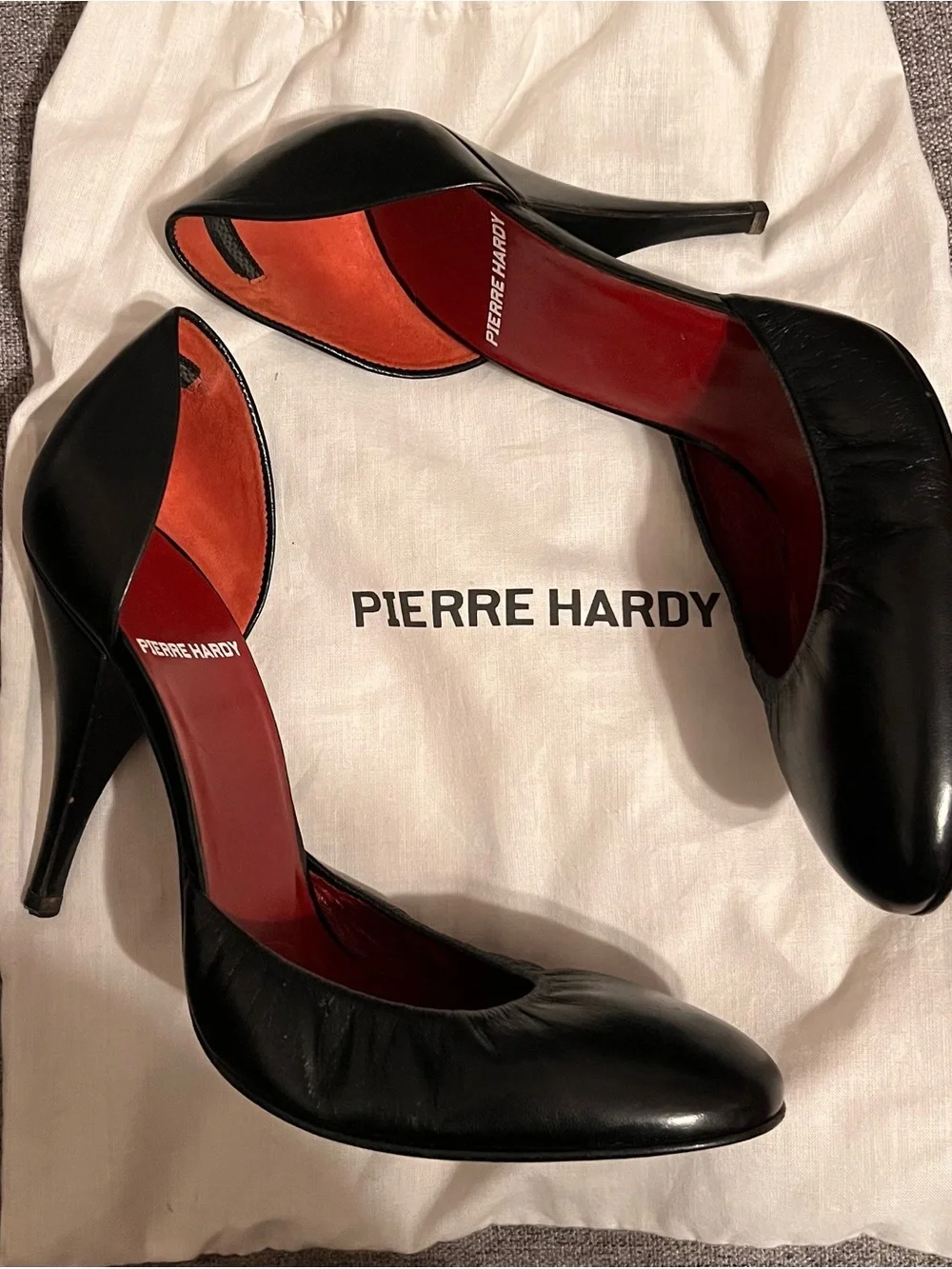 Pierre Hardy Black Leather D'Orsay Pumps with Red Insoles — Size 37.5